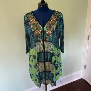 Soft Surroundings Blue/Green Floral Appliqué Tunic - L